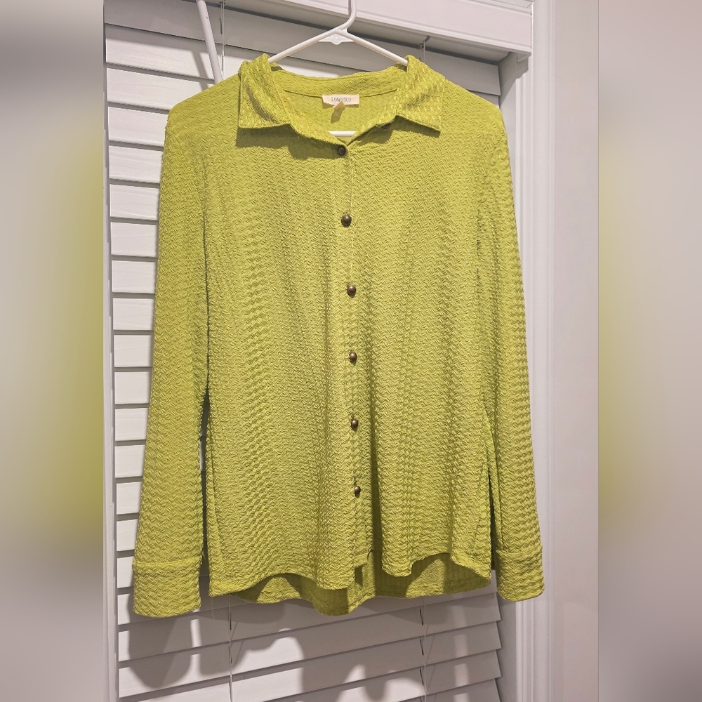 Como Blu Light Olive Textured Button-Up Shirt